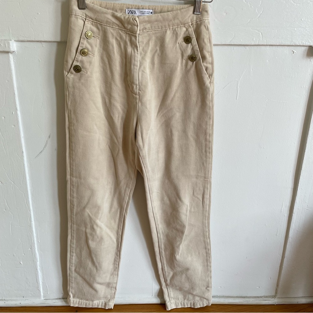 ZARA Gold Buttoned Straight Leg Jeans - Picture 1 of 6